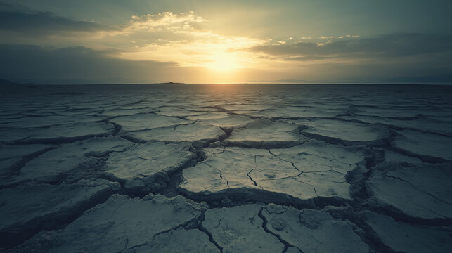 Cracked Earth under fading light, a somber vision of planetary decline and extinction