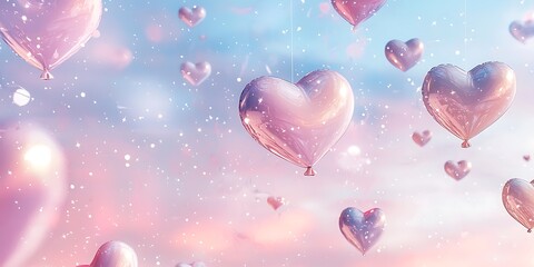 Fototapeta premium Romantic Heart Balloons Floating in the Sky for Valentine's Day Celebration