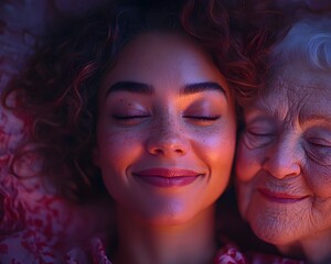 Fototapeta premium Serene Caregiver Tucking in Elderly Patient Glowing Presence Creating Safe Comforting Atmosphere