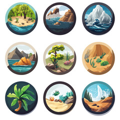 Fototapeta premium Cartoon Landscapes Collection with Various Ecosystems and Coastal Scenes