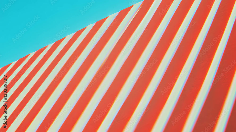 Poster Dynamic abstract design with red and white geometric lines on blue background