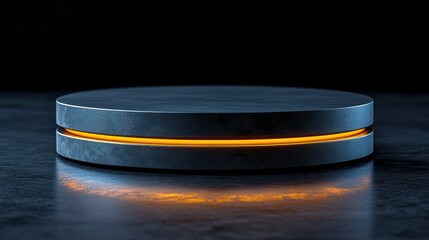 Dark Grey Circular Platform with Neon Orange Light