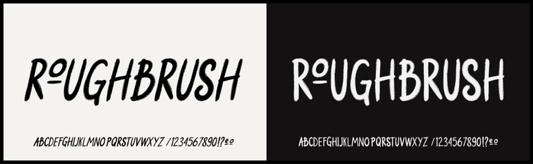 Fototapeta premium Rough hand drawn brush vector font. Uppercase and number alphabet font. 