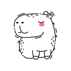 Cute sitting capybara outline doodle style. Isolated on white background. Vector illustration.
