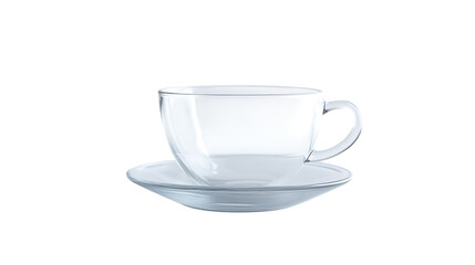 Obraz premium Empty glass teacup and saucer on white background