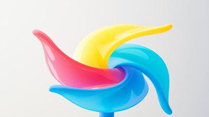 Colorful Abstract Pinwheel with Vibrant Blue, Yellow, and Pink Blades on White Background