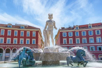 Wall murals Nice, France. The Sun Fountain with sculpture of Apollo in Massena square.