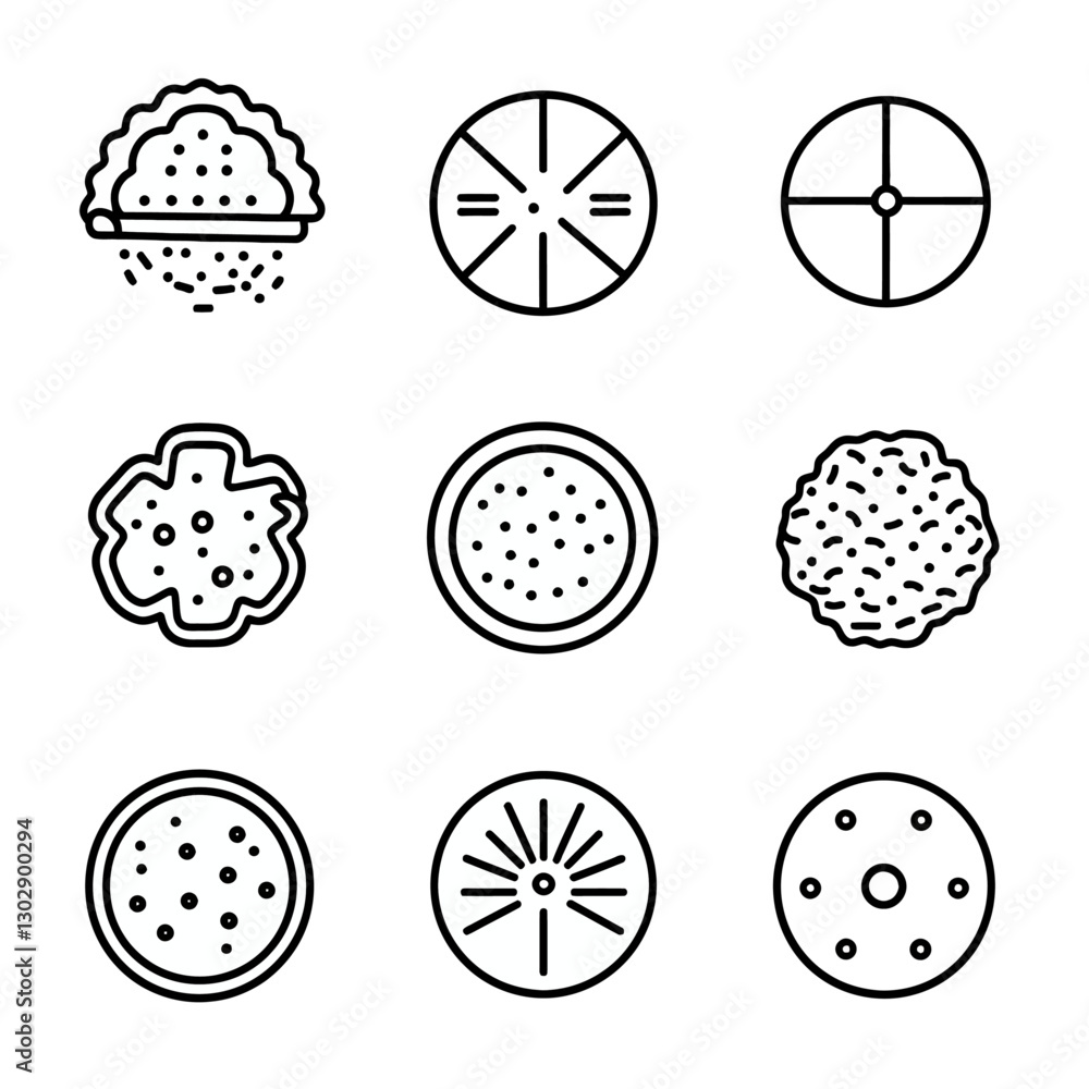 Poster abstract line art icons featuring circles and radial patterns design.