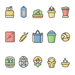 Illustrated Environmental Icons Show Recycling, Waste Management and Ecology