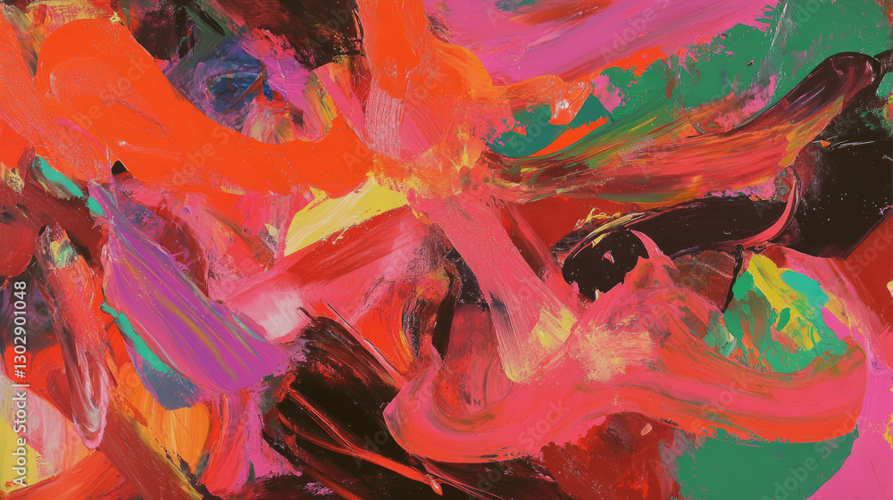 Poster vibrant abstract art with swirling paint strokes in dynamic composition