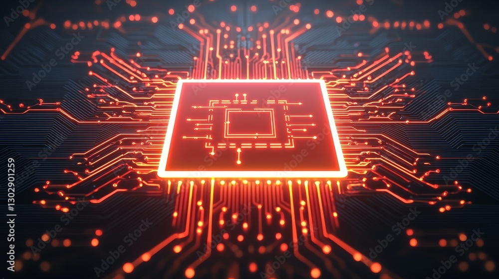 Poster glowing red circuit board with intricate design digital realm visual art tech environment close-up m