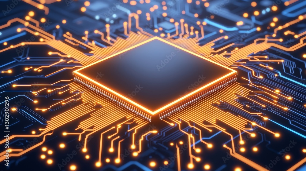 Aufkleber high tech microchip close up modern technology digital circuitry futuristic environment aerial view 