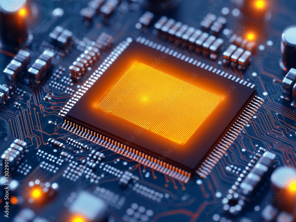 Aufkleber illuminated microprocessor close-up technology lab digital art futuristic environment macro view inn