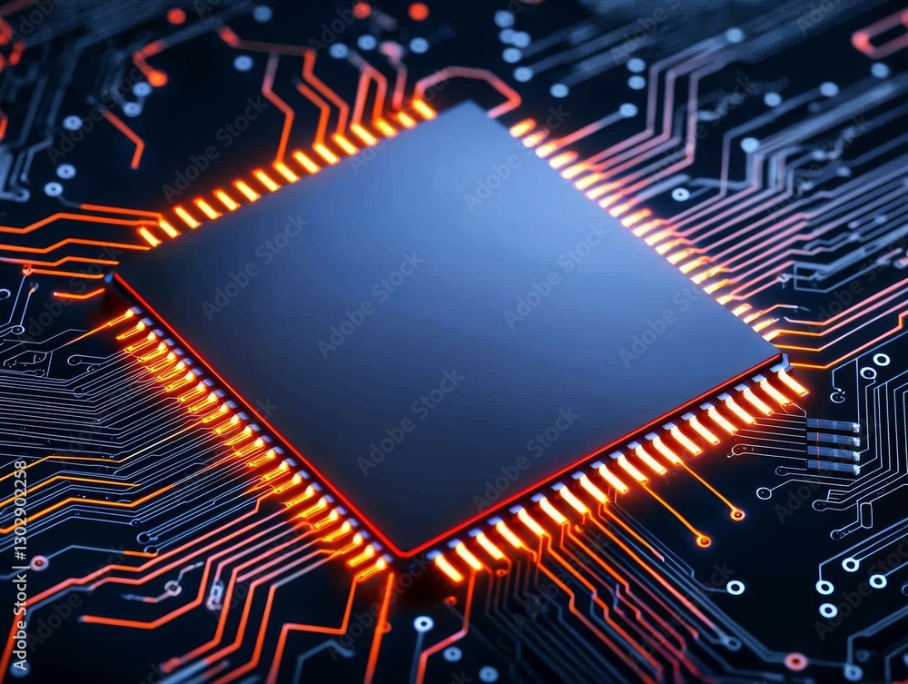 Poster innovative high tech microchip design technology lab close-up photography futuristic environment mac