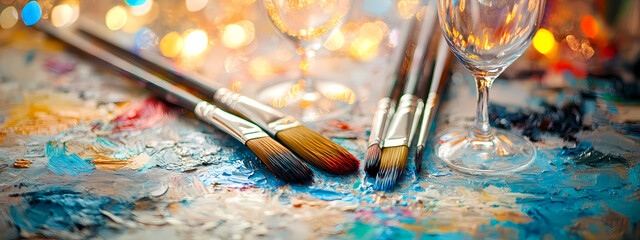 Fototapeta premium Expressive Art Scene with Paint and Wine