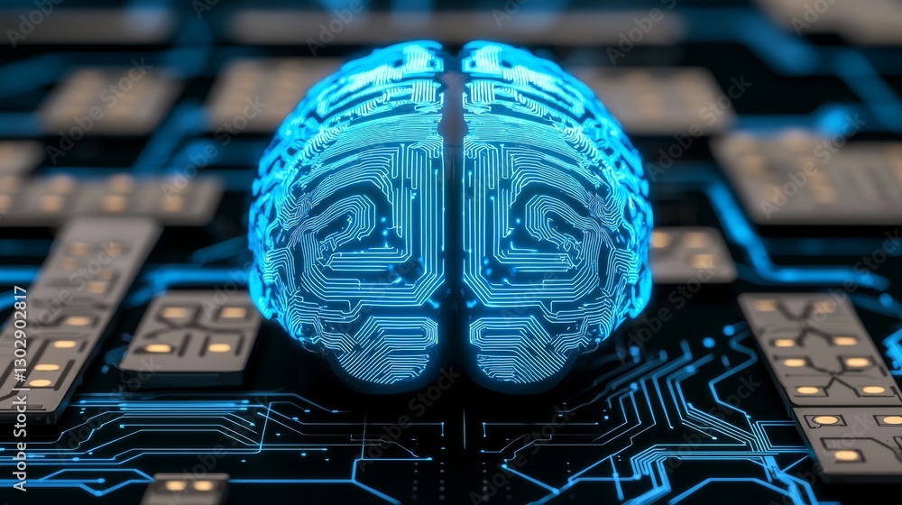 Poster futuristic digital brain circuitry technology hub 3d visualization cybernetic environment close-up n