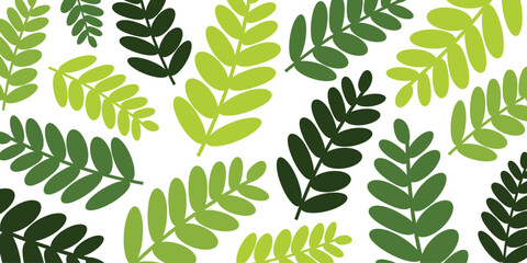 Seamless pattern of stylized green leaves on a white background, perfect for nature-themed designs