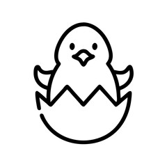Obraz premium Chick hatching from an egg icon, simple, black outline, symbol of new life and spring 