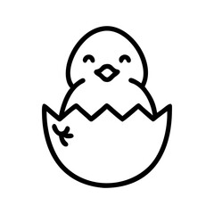 Obraz premium Chick hatching from an egg icon, simple, black outline, symbol of new life and spring