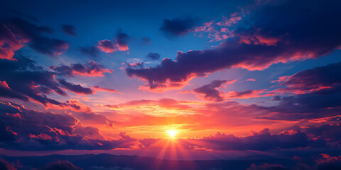 Fototapeta premium Abstract Radiant Sunrise Casting a Celestial Glow Across the Horizon