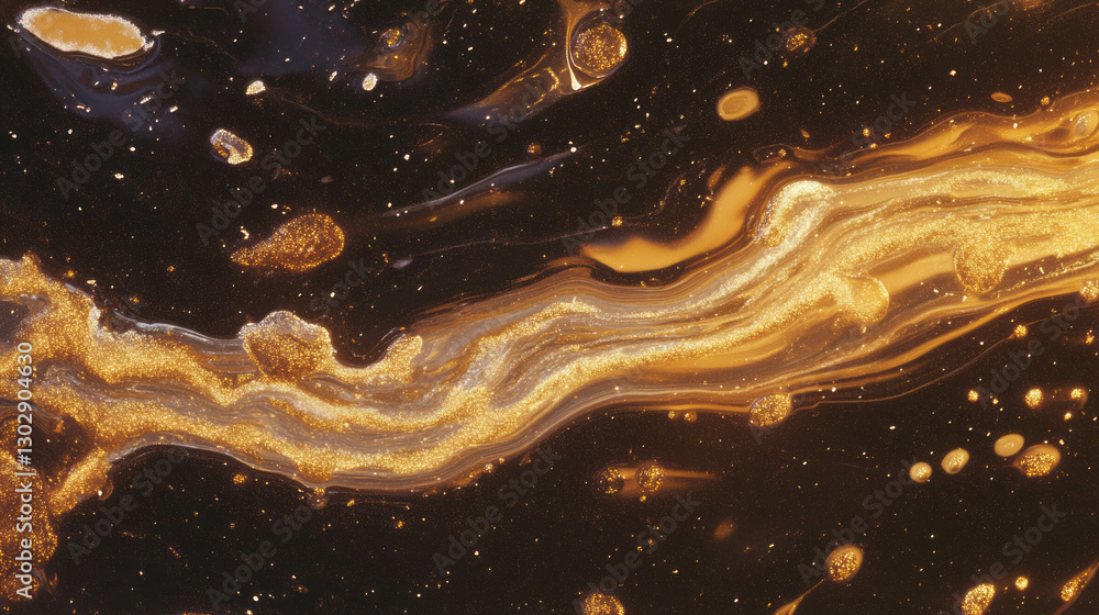 Poster close up of dark gold oil texture with glittering patterns for art and design