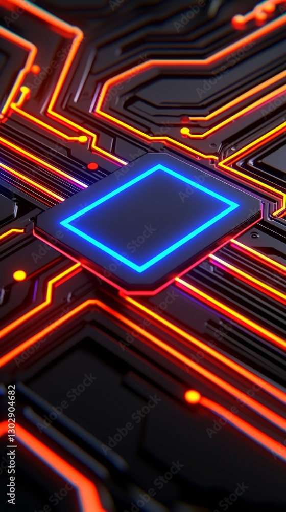 Poster dynamic abstract technology background with neon circuitry digital space graphic design futuristic e