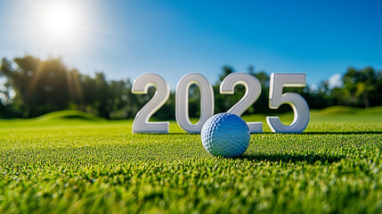 Golf Ball on Green with 2025 Numbers New Year s Golfing Season