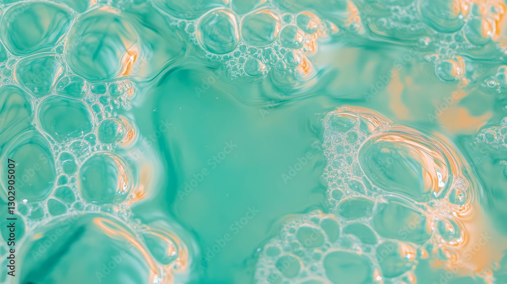 Poster abstract close-up of deep teal oil texture with bubbles for artistic backgrounds