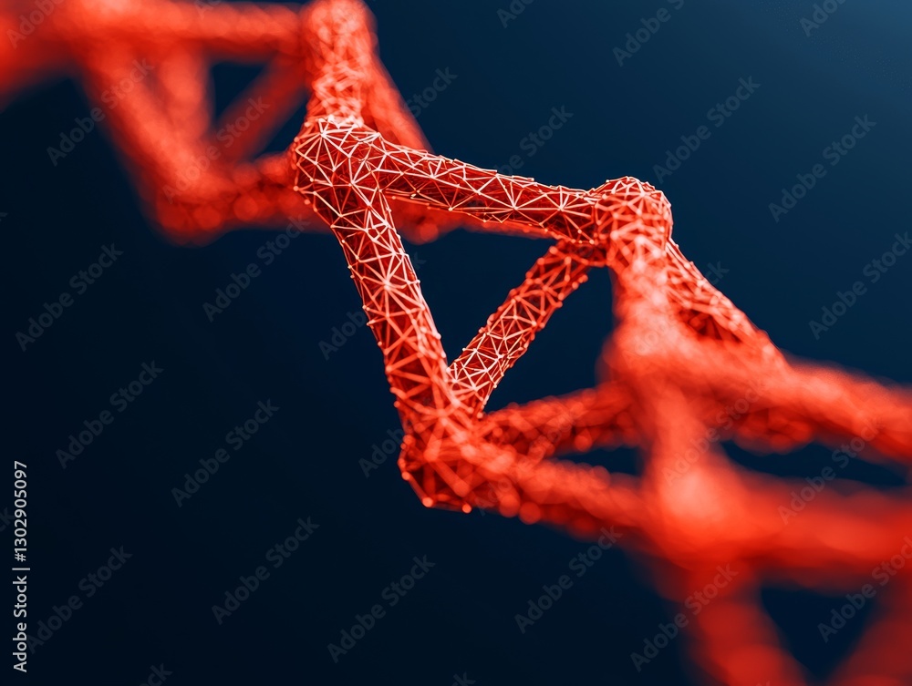Poster dynamic abstract red dna strand visualization in scientific research lab digital artwork close-up vi
