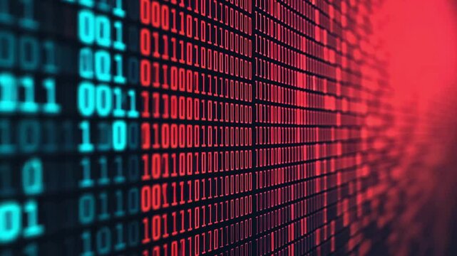 Futuristic Digital Binary Code Pattern in Red and Blue An Abstract Representation of Technology and Data Innovation