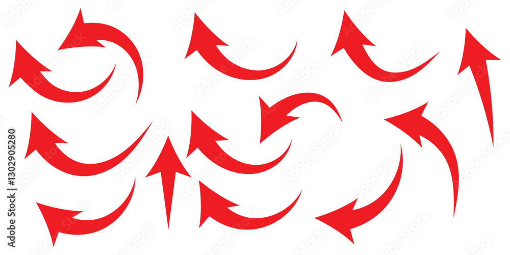 Poster red large forward or left pointing solid long arrow icon sketched as vector symbol