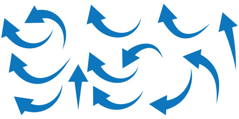 Set of long blue curve arrow icon vector . blue curve arrow icon set. long arrow icon set. curve arrow vector illustration. Curved or arch arrow icon isolated eps 10