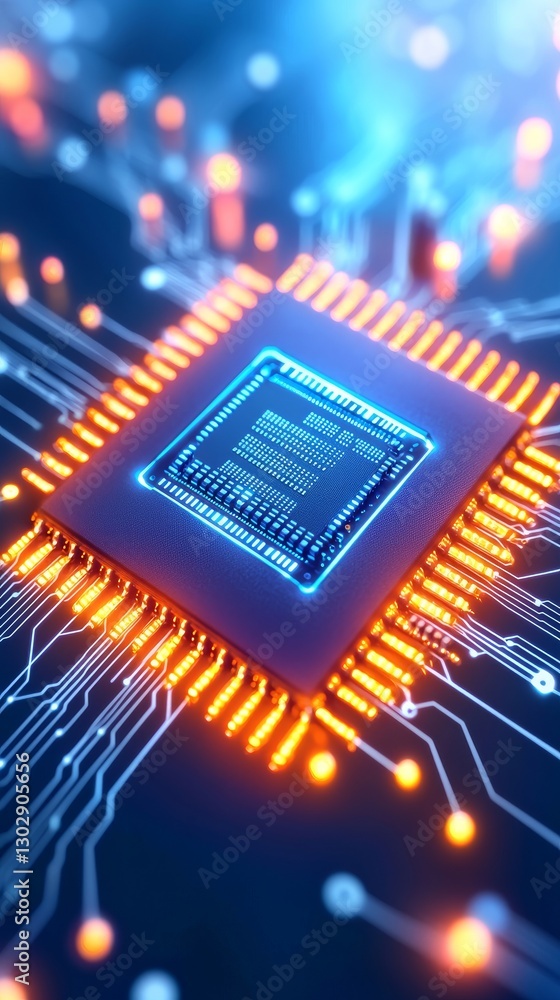 Poster high tech microprocessor innovation digital laboratory close-up image futuristic environment abstrac