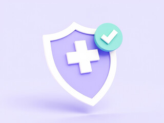 Obraz premium 3d render of a protective shield with and checkmark