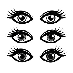 set Female eye icons of silhouette black illustration isolated on a transparent background
