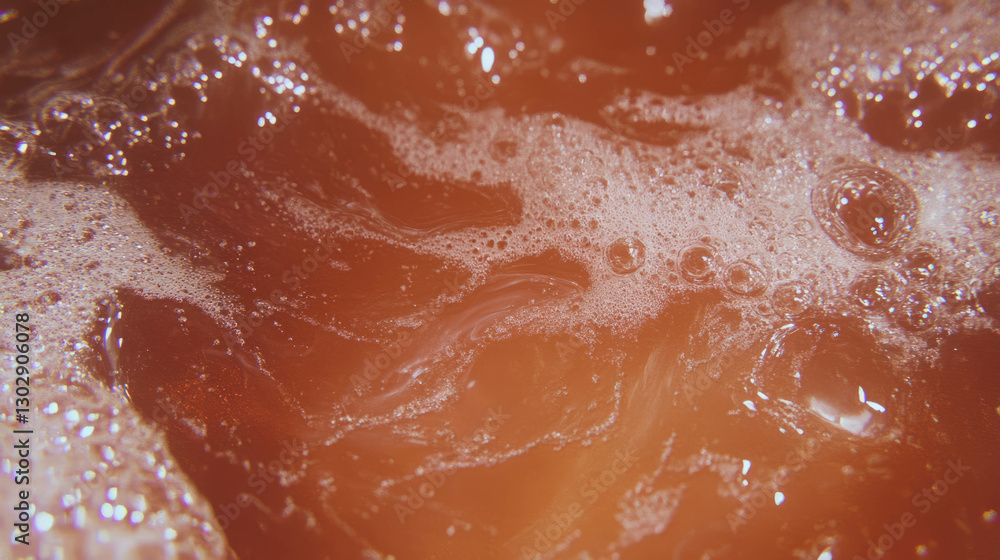 Poster bubbling cola texture with rising bubbles and foam