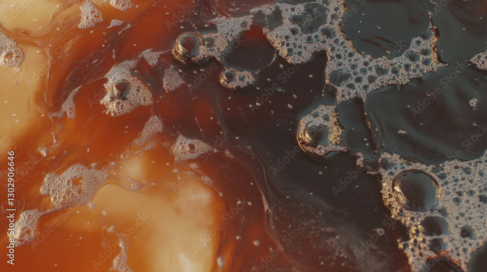 Poster close-up of liquid clay texture with bubbles and muddy contrast