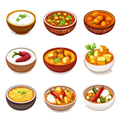 Assorted Indian Cuisine Bowls: Curry, Biryani, Paneer, Chana Masala Dishes