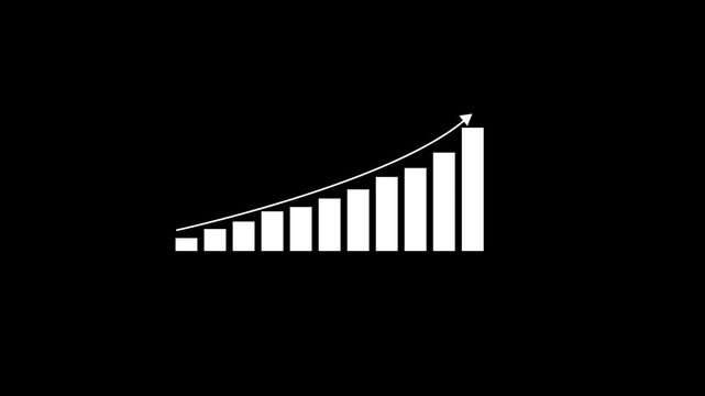 business graph chart icon white color 4k illustration on grid line black background. Abstract beautiful business graph growth .