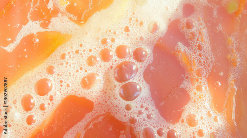 Poster vibrant orange juice texture with pulp and bubbles for refreshment concept