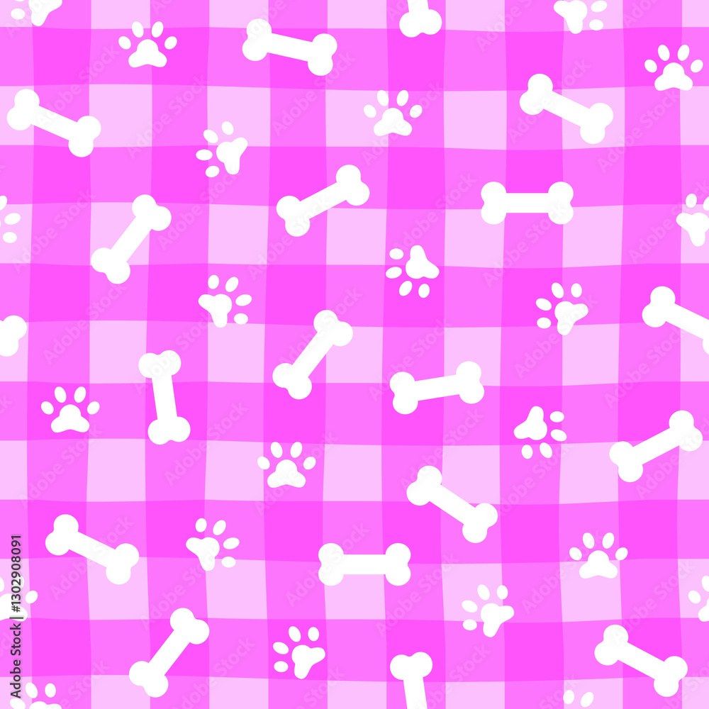 Poster cute seamless pattern with dog paw prints and bones. fabric print template. simple doodle vector bac
