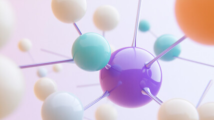 Obraz premium Abstract 3D Rendering of Interconnected Colorful Spheres Molecular Structure Network Technology