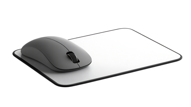 Wireless computer mouse on a white mousepad.
