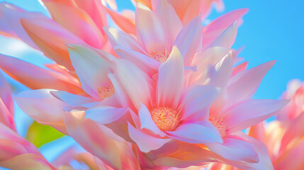 Obraz premium Close up of vibrant tropical flower against a clear blue sky for nature design