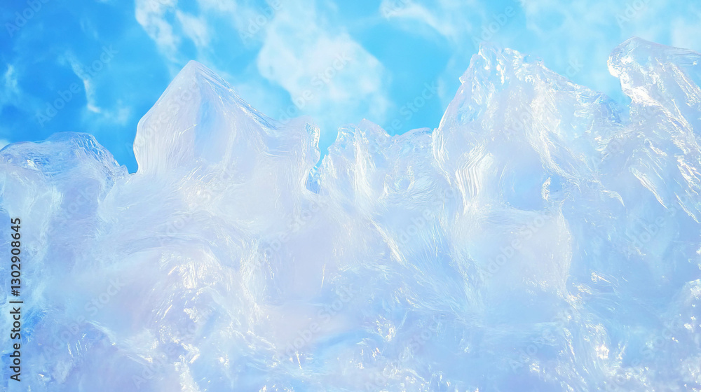 Poster delicate frost patterns on a windowpane against a bright sky