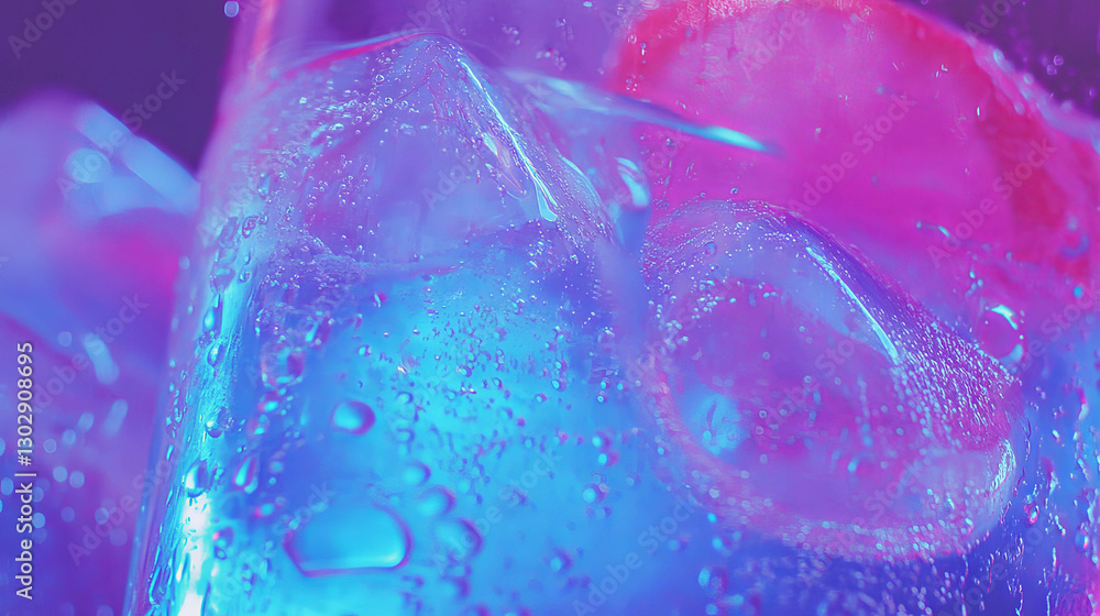 Poster abstract close-up of blue raspberry with vibrant colors and bubbles for modern design inspiration