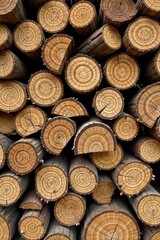 A Stack of Circularly Patterned Logs, Showing Natural Wood Grain and Texture in Warm Tones
