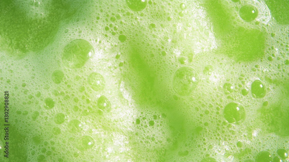 Poster Bright green liquid with bubble texture for modern design and background concepts