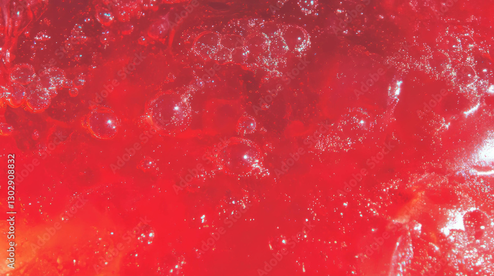 Poster vibrant cherry red texture with sparkling bubbles for design