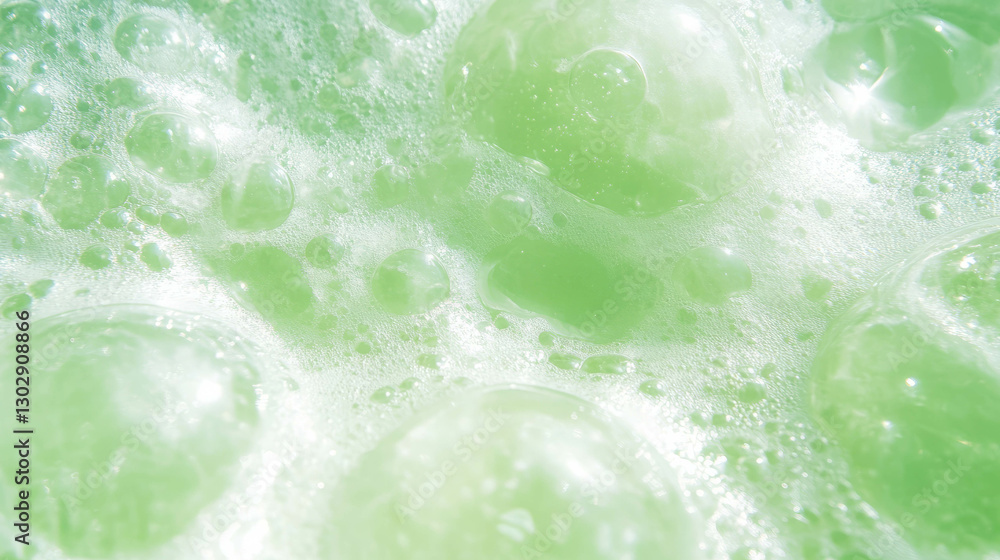 Poster elegant and clean texture of bright green bubbles in close up for abstract background design